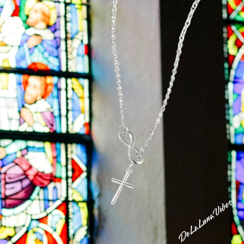 Infinite Love Symbol with Cross Through it. Beautiful & Timeless. Adjustable NWT